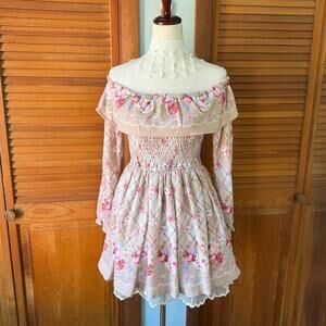 Liz Lisa J-fashion Gyaru Himekaji Victorian Rose Off-Shoulder Dusty Pink Dress S